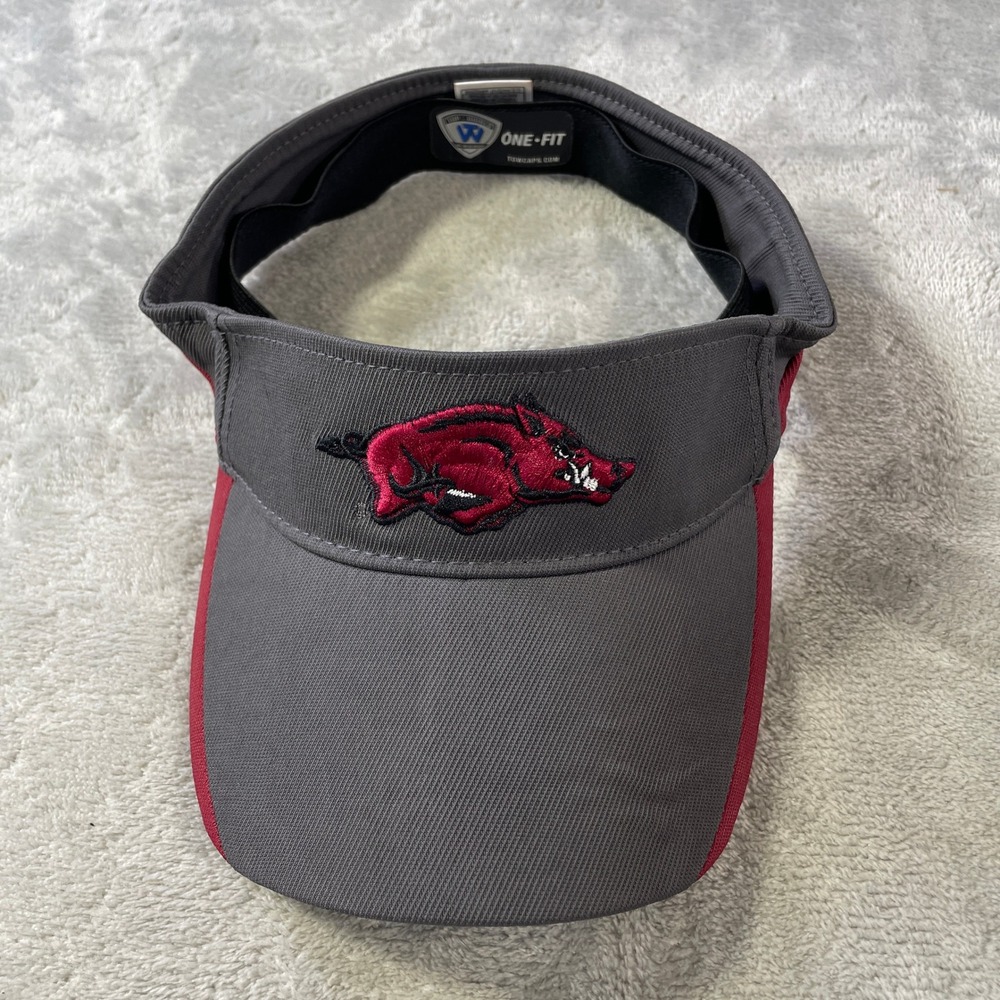 Arkansas Razorbacks Visor Hat One-Fit Gray Red NCAA Basketball Football Collrge
